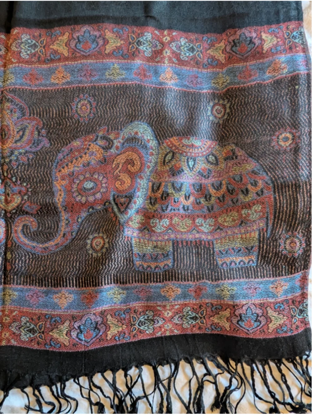 Women's Elephant Print Pashmina Cashmere Scarf Black Multi-color 28